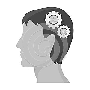 The head of a man with gears. The generator of ideas and thoughts single icon in monochrome style vector symbol stock
