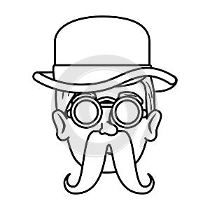 Head man hipster with mustache and tophat