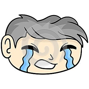 The head of the man is sad crying sobbing. doodle icon drawing