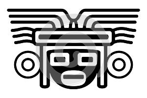 Head with mask large headdress, Aztec and ancient Mexican flat stamp motif