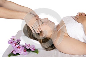 Head massage at day spa by masseuse