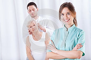 Head massage in a hospital