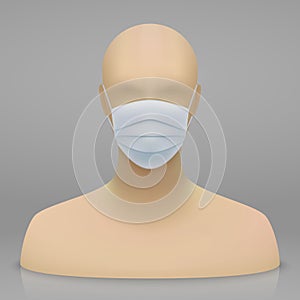 head with medical face mask Corona virus vector icon. Template for your design