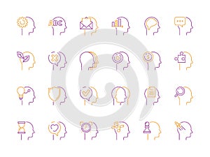 Head mind icon. Smart idea and creative thinking innovative solutions learning mindfulness vector symbols