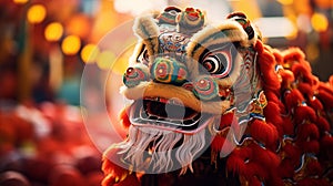 The head of mythical lion from Chinese\'s traditional lion dance.