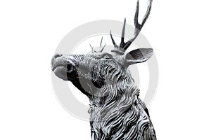 Head of a noble and beautiful and traditional british Deer Stag bronze, or alloy statue or sculpture cut out against a white