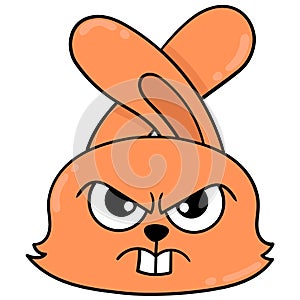 The head of the orange rabbit is angry and full of revenge, doodle icon drawing