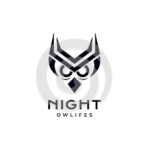 head owl night nocturnal eyes modern shape logo design vector icon illustration