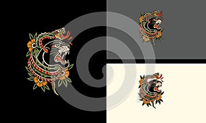 head panther and snake vector flat design
