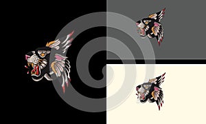 head panther and wings vector mascot design