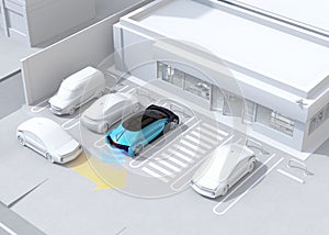 Head-in parking black car emergency stopped when the rear sensor detected a car closing