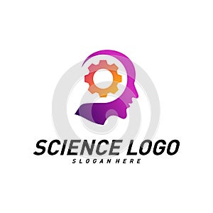 Head People with Gear Logo Vector Template. Brain, Creative mind with Mechanic, learning and design icons. Man head, people