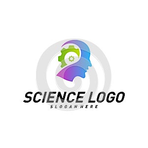 Head People with Gear Logo Vector Template. Brain, Creative mind with Mechanic, learning and design icons. Man head, people