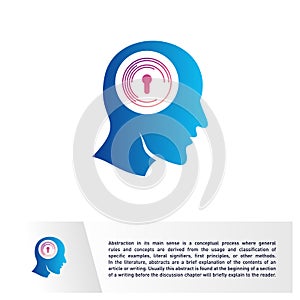 Head People with Key Logo Vector Template. Brain, Creative mind With Security, learning and design icons. Man head, people symbols