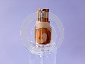 Head of perfume bottle and white background