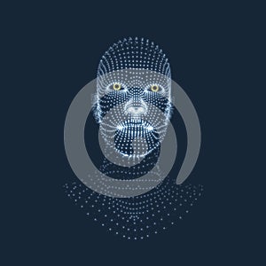 Head of the Person from a 3d Grid. 3D Geometric Face Design