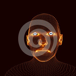 Head of the Person from a 3d Grid. Human Head Model. Face Scanning. View of Human Head. 3D Geometric Face Design. 3d Covering Skin