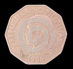 Head of a 2 piso coin, issued by Republic of the Philippines in 1986 depicting the portrait of the First President photo