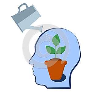 Head with a plant inside. Selfdevelopment, potential, motivation and aspiration, mental health photo