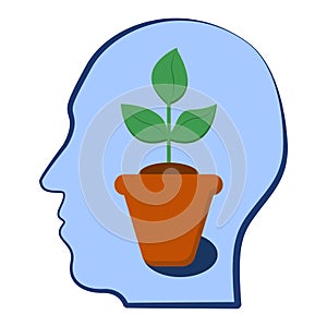 Head with a plant inside. Selfdevelopment, potential, motivation and aspiration, mental health, positive thinking photo