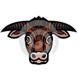 Head of powerful horned bull