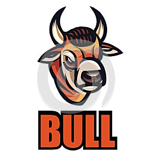 Head of powerful horned bull