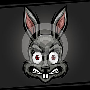 head rabbit angry animal mascot for sports and esports logo grey color vector illustration template