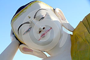 Head of Reclining Buddha , Bago in Myanmar photo
