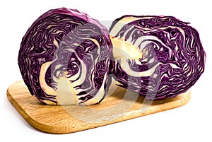 Head of red cabbage, cut in half