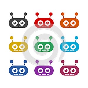 Head of robot color icon set isolated on white background