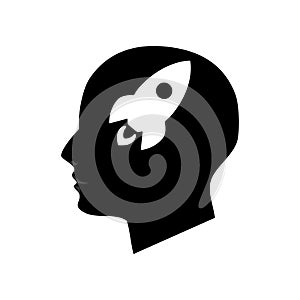 Head and rocket silhouette icon. On a white background Vector illustration