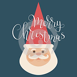 Head of Santa Claus and Merry Christmas hand lettering.