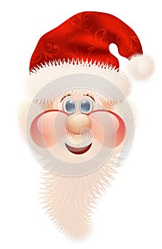 Head of Santa Claus in a red hat with a fluffy fur and beard illustration