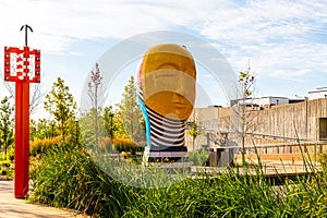 Head sculpture by Jun Kaneko at Gene Leahy Mall Riverfront Omaha Nebraska USA