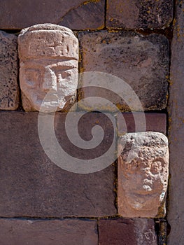 Head sculptures at Tiwanaku bolviia