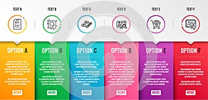 Head, Seo analytics and Add products icons set. Report document, Keywords and Like photo signs. Vector