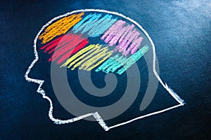 Head shape with colorful chalk spots as symbol of neurodivergent. Neurodiversity concept. photo