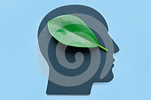 Head shape and green leaf. Environmentalism concept.