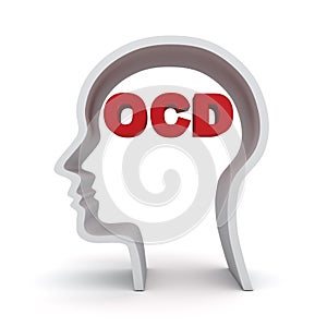 Head shape with red ocd text or Obsessive compulsive disorder