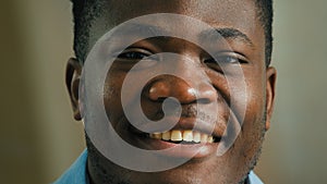 Head shot African American businessman ethnic guy looking at camera happy smiling male multiracial man office manager