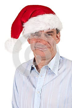 Head Shot of Handsome Smiling Man in Santa Hat