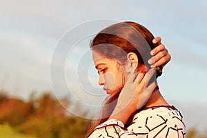 Head shot portrait An Indian model woman with profile view face