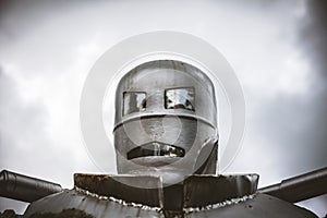 Head shot of steel retro robot