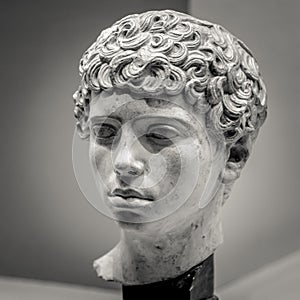 Head and shoulders detail of the ancient sculpture