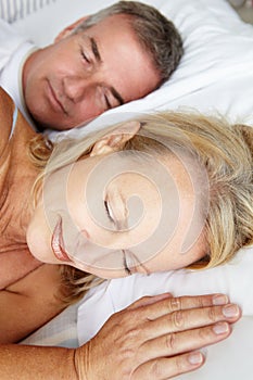 Head and shoulders mid age couple sleeping