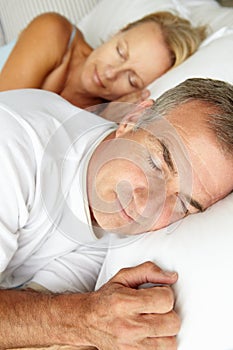 Head and shoulders mid age couple sleeping