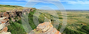 Head Smashed In Buffalo Jump UNESCO World Hertiage Site, Panorama of Cliffs and Prairie Landscape, Alberta, Canada