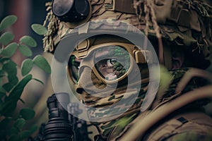 head soldier helmet mask military camouflage nets Generative AI