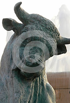 Head of statue of black bull in Nice, France