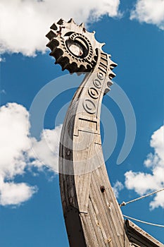 Head of a sun on the front of the Viking ship Drakkar